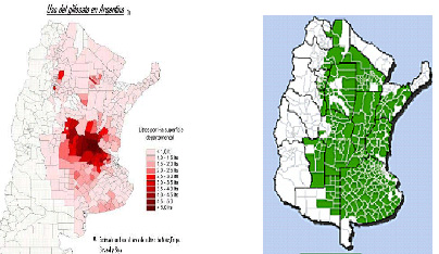 foto8_03 Mapas nº 2 y nº 3: Glifosato y Soja: Dispersión geográfica estimada 2010. MSAL y SAGPyA