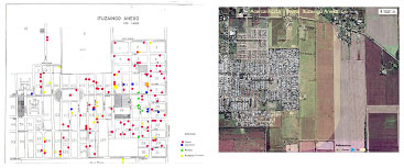 foto9_03 Graf nº 14: rojo: cáncer en general. Azul: leucemias. Verde: púrpuras. Amarillo: hipotiroidismo. Se observa un gradiente geográfico a medida que se acerca a la derecha: la zona cultivada/fumigada.